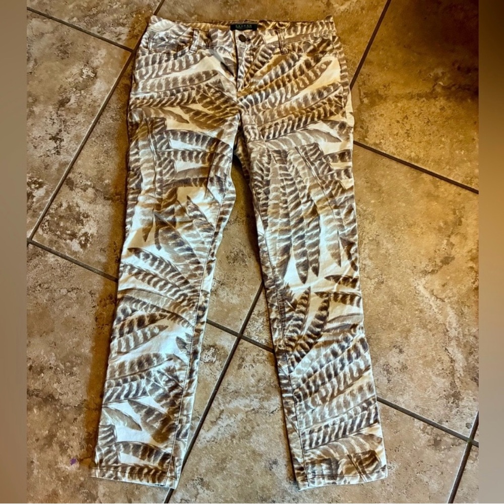 Ralph Lauren Petite Palm Leaf Pants 8P | Stretch Straight Leg Neutral Spring - Picture 3 of 7